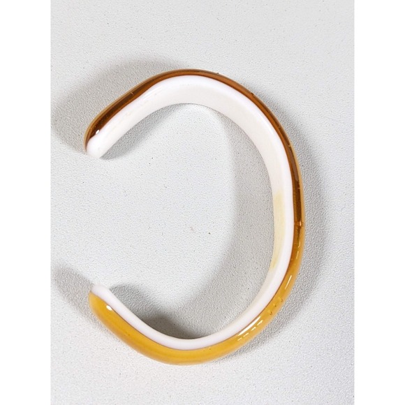 Brown White Glass Open Cuff Bangle Bracelet 6.5 inches - Picture 2 of 7